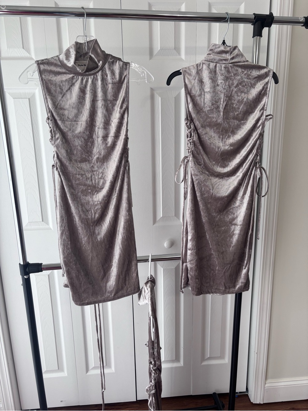 Sleeveless Velvet High-Neck Dress in silver